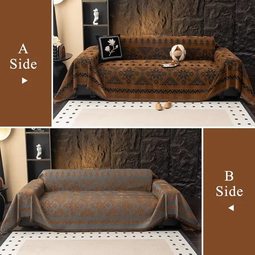 Vista 2 de VClife Funda de sofá bohemia para Navidad, 1 pieza, suave y cálida para sofá seccional, funda lavable de calabaza y jacquard negro para sofá biplaza