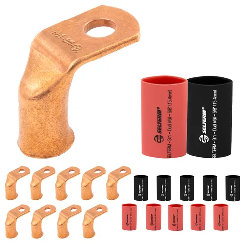 Vista 162 de SELTERM - 5 terminales de anillo resistentes para cable de batería, calibre 1/0 AWG, pernos de 1/2 pulgadas, terminales de calibre 0, ojales