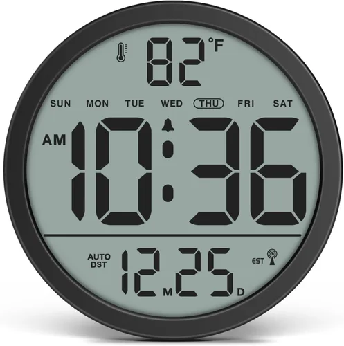 Vista 12 de WallarGe Reloj de pared con luz nocturna para dormitorio, 12 pulgadas Negro