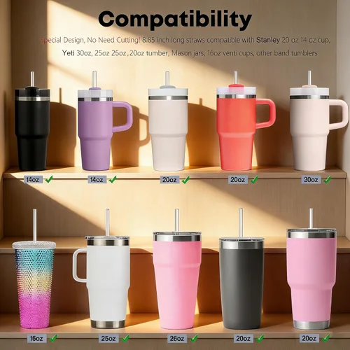 Vista 10 de Paquete de 4 popotes transparentes de repuesto para vaso Stanley de 20 onzas y 14 onzas, pajitas de plástico reutilizables de 8.85 pulgadas