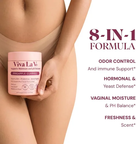 Vista 3 de Gomitas probióticas vaginales de olmo resbaladizo 8 en 1 para mujer, humedad íntima, pH equilibrado, olor saludable, equilibrio de levadura y apoyo