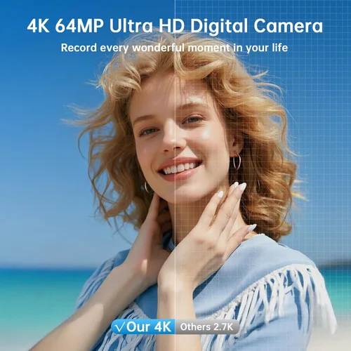 Vista 2 de Cámara digital 4K para fotografía con WiFi 64MP Cámara de vlogging de enfoque automático para video de YouTube de 3 pulgadas, pantalla abatible