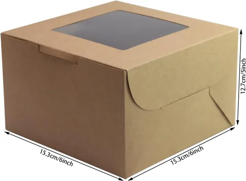 Vista 2 de PQZKLDP Paquete de 12 cajas de pastel de papel kraft marrón de 6 x 6 x 5 pulgadas con ventana, embalaje de regalo, cajas de panadería, postres
