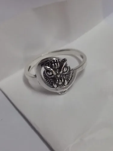 Vista 9 de Anillo de mujer de plata de ley 925 con búho y luna creciente
