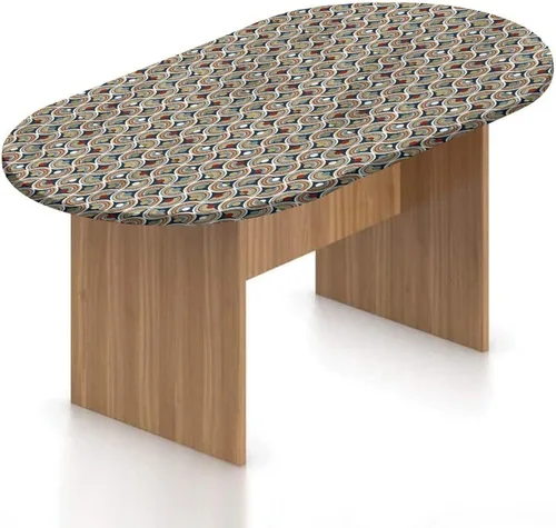 Vista 24 de Mantel ovalado ajustable para mesa de patio, mantel geométrico de poliéster elástico, diseño moderno y monocromático, se adapta a mesas ovaladas