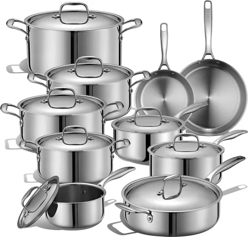 Vista 9 de LEGEND COOKWARE Juego de utensilios de cocina de acero inoxidable de 5 capas, juego de ollas y sartenes de 12 piezas, compatible con inducción, apto