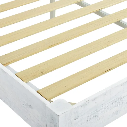 Vista 7 de MUSEHOMEINC Base de cama de plataforma de madera maciza, estilo rústico, base de colchón (no necesita somier), acabado blanco lavado, tamaño Queen