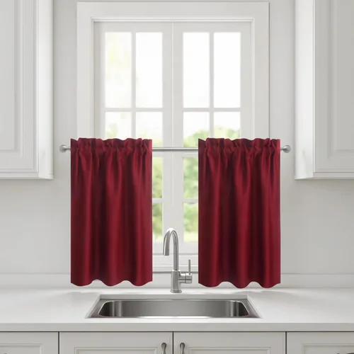 Vista 8 de Aquazolax Half Window Curtains 24 Inch Length, 28" Wide Rod Pocket Small Window Treatment for Kitchen, Bathroom, Camper, Beige, 2 Panels Set