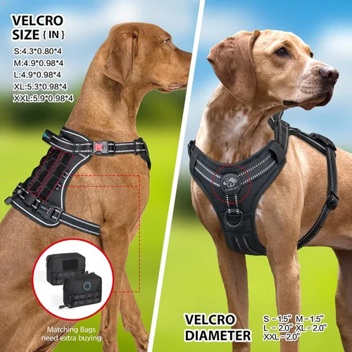 Vista 5 de PHOEPET Arnés táctico sin tirones para perro, chaleco de servicio con paneles Molle y bucle, fácil control con asa para perros pequeños (negro, S)