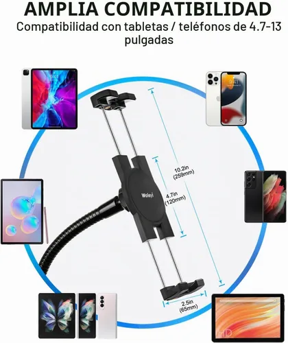 Vista 6 de Soporte de micrófono para tableta de cuello de cisne, soporte para iPad de teléfono woleyi para soporte de micrófono [abrazadera de brazo de metal]