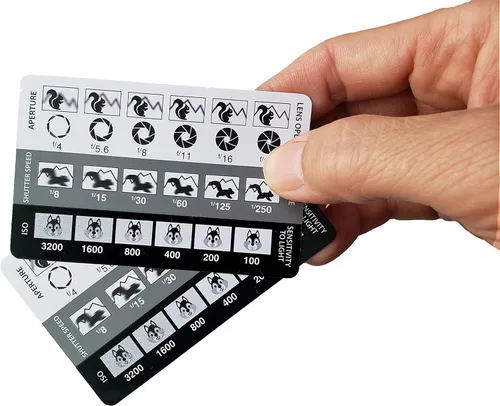 (Paquete de 2) Tarjetas de referencia de fotografía DSLR/sin espejo del tamaño de tarjeta de crédito que caben en bolsillo/cartera/bolsa de cámara.