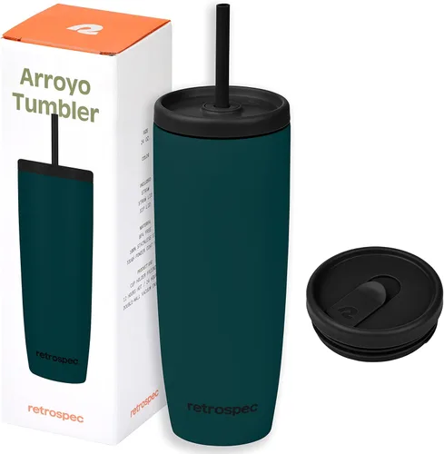 Vista 9 de Retrospec Arroyo - Vaso térmico de acero inoxidable con tapa y pajita, reutilizable, aislado y reutilizable, taza de viaje para café helado, vasos