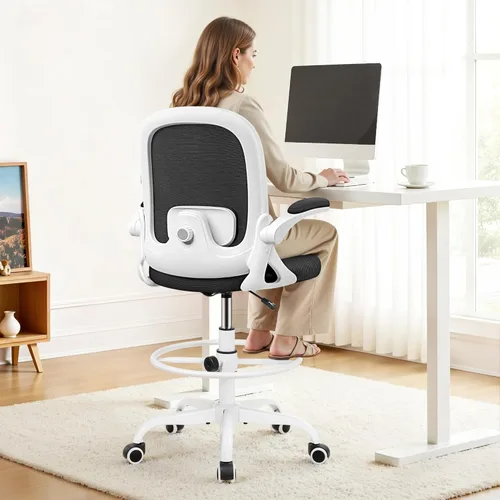 Vista 15 de Primy Silla de escritorio ergonómica con soporte lumbar 3D ajustable y altura, cómoda silla de computadora de malla con reposabrazos abatibles