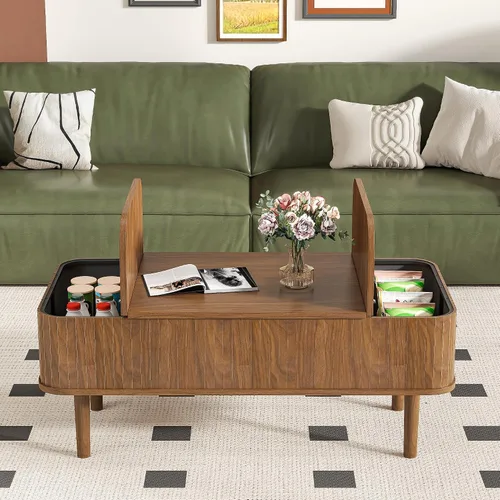 Vista 7 de Mesa de Centro con Tapa Elevable Acanalada con Almacenamiento, Mesa de Centro Moderna de Mediados de Siglo para Sala de Estar, Hogar Espacio