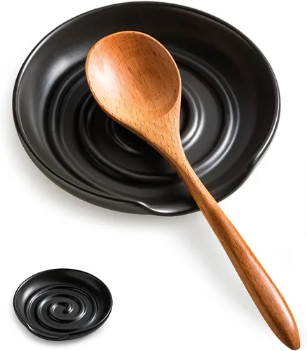 Vista 11 de Soporte para cuchara para estufa, soporte de cuchara de cerámica para encimera, soporte de cuchara grande para espátula, cuchara de café, cuna