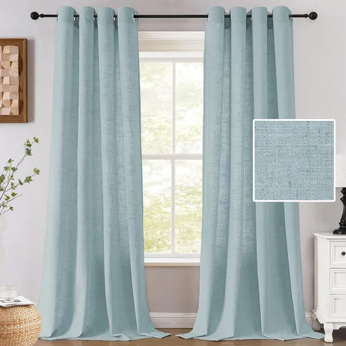Vista 15 de H.VERSAILTEX - Cortinas de lino de 63 pulgadas de largo, cortinas rústicas completamente filtrantes de luz, 2 paneles, juego de cortinas con ojales