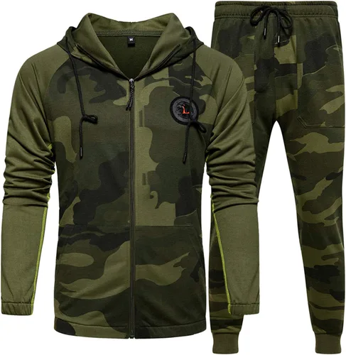 MANLUODANNI Conjunto deportivo de 2 piezas con capucha para hombre, casual, cómodo, de camuflaje, trajes para hombre