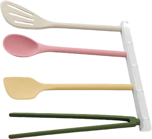 Vista 6 de 5 Pieces Silicone Kitchen Utensil Set, Integrated Silicone Cooking Utensils Spatulas Spoon Food Tongs and Hook Storage Rack Baking Supplies for