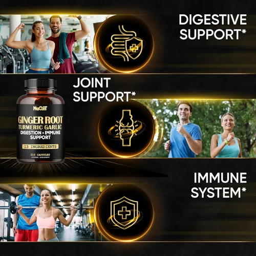 Vista 3 de Cápsulas de jengibre con cúrcuma curcumina, bulbo de ajo, berberina HCl, equinácea - 210 cápsulas