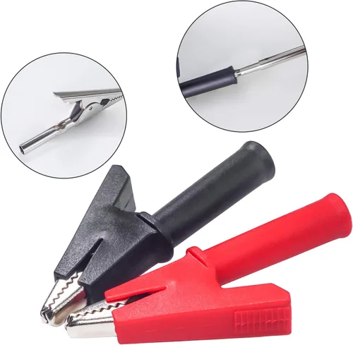 Vista 3 de Clips de cocodrilo aislados resistentes de PVC abrazaderas de cocodrilo niquelado conector de cobre 1000 V 20 A 5 colores para pruebas eléctricas