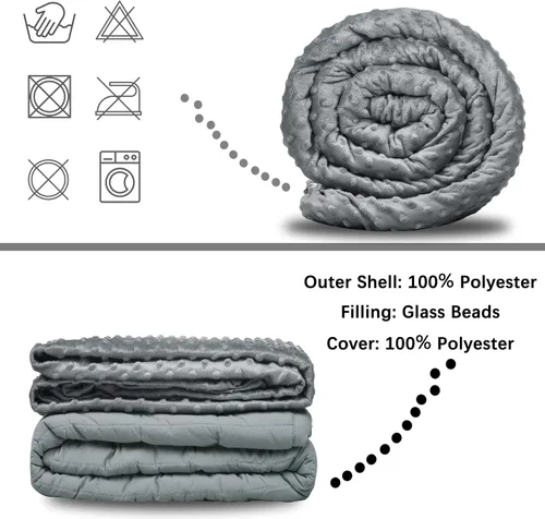 Vista 2 de Manta con peso con funda de 100 % algodón, edredón transpirable, manta pesada, cuentas de vidrio cuadradas para peso medio, para un buen descanso