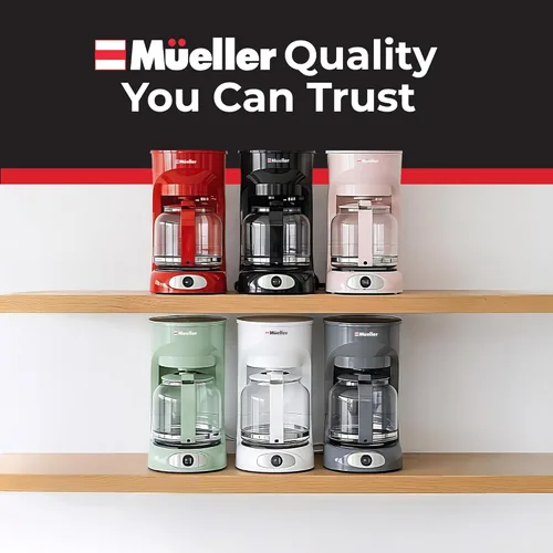 Vista 9 de MUELLER HOME Cafetera rosa de 12 tazas, jarra de borosilicato, apagado automático, accesorios de cocina rosa, filtro reutilizable, antigoteo