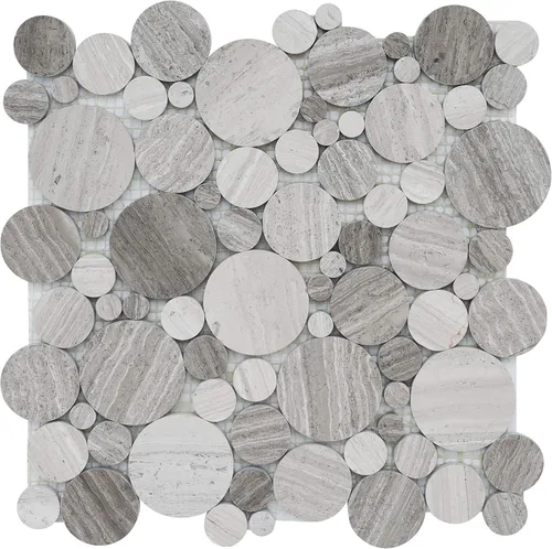 Vista 7 de 5 hojas de mosaico de mármol para salpicaduras de cocina, suelo de ducha de baño, etc., colección Bolle, redondos mixtos, 12 x 12 x 3/8 pulgadas