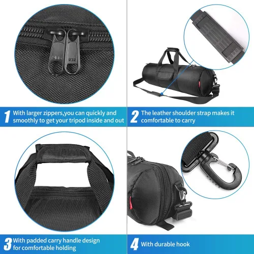 Vista 5 de HEMMOTOP Bolsa para trípode, 25.6 x 7 pulgadas, estuche de transporte para trípode resistente con dos bolsillos con cremallera, bolsa para soporte