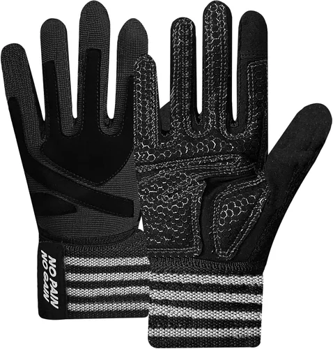 FINGER TEN Guantes de entrenamiento de levantamiento de pesas, medio dedo completo con soporte para correa de muñeca, agarre acolchado para