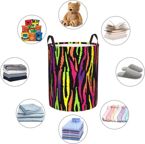 Vista 6 de Cesta de lavandería a rayas de arco iris, impermeable, con personalidad a la moda, cesta grande plegable para lavandería, cesta de almacenamiento