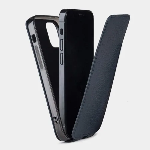 Vista 2 de Funda tipo cartera de piel prémium para iPhone 12 Mini - Modelo patentado - Fabricado en Francia - Azul