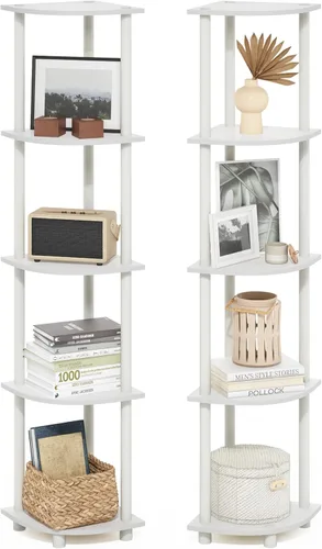 Vista 120 de Furinno Turn-N-Tube - Mesa auxiliar ovalada moderna sin necesidad de herramientas, color blanco, blanco virgen