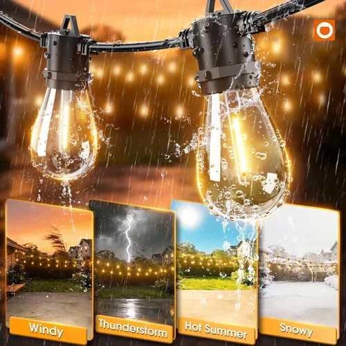 Vista 4 de addlon - Serie de luces LED para exteriores de 7.6 m con focos Edison irrompibles, cadena resistente a la intemperie y de grado comercial, luces
