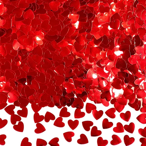 Vista 13 de Confeti de mesa de corazón burdeos – Confeti metálico en forma de corazón de papel de aluminio para el día de San Valentín, confeti de Mylar