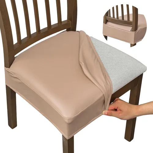 Vista 7 de NILUOH Fundas impermeables para sillas de comedor, juego de 2, fundas de asiento de cuero PU para sillas de comedor, fundas deslizables lavables