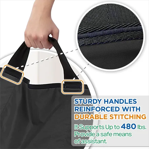 Vista 4 de Almohadilla de cama multiusos de 55 x 36 pulgadas con asas reforzadas, sábana para paciente reutilizable y lavable para girar, levantar y Negro