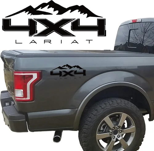 Vista 2 de 4X4 Mountain Bedside Vinyl Decal for Ford Lariat Trucks Blue