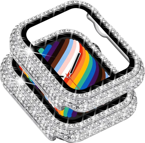Vista 60 de Surace - Carcasa compatible con Apple Watch de 1.65 pulgadas con protector de pantalla de cristal templado, diseño brillante con 300 diamantes