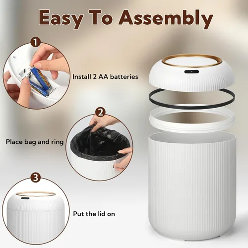 Vista 5 de VZZNN Paquete de 2 cubos de basura con sensor de movimiento automático con tapa, bote de basura eléctrico delgado de 3 galones para baño, cocina