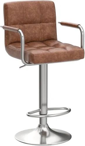 Vista 4 de Yaheetech - 4 taburetes de bar ajustables para mostrador de cocina, taburetes de bar/mostrador, silla de comedor giratoria hidráulica de piel Marrón