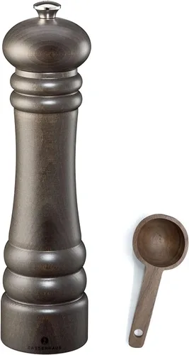 Zassenhaus Berlin - Molinillo de pimienta de madera teñida oscura, molinillo recargable, 9.4 pulgadas, con cuchara de madera para especias