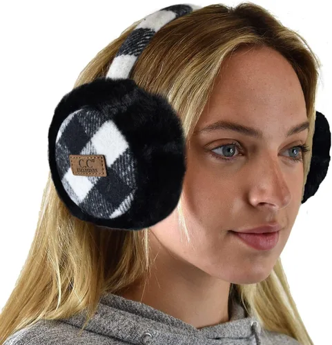 Vista 22 de C.C - Lindas orejeras con diadema ajustable para invierno, calentador de orejas suave Rombos azul marino