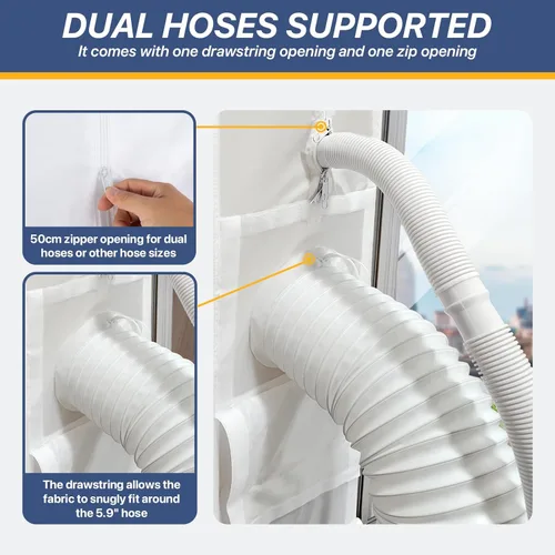 Vista 6 de Loviga Kit de sellado universal para puerta corredera para aire acondicionado y secadora portátil, 100% sellado doble manguera kit de ventilación