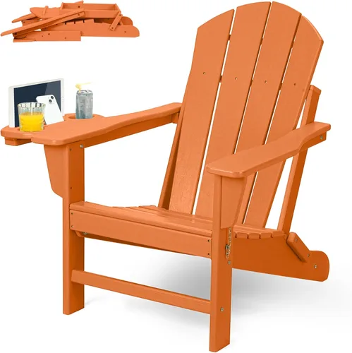 Vista 51 de FOOWIN Silla Adirondack plegable, sillas Adirondack de polietileno de alta densidad con soporte para tazas, sillas de plástico resistentes a