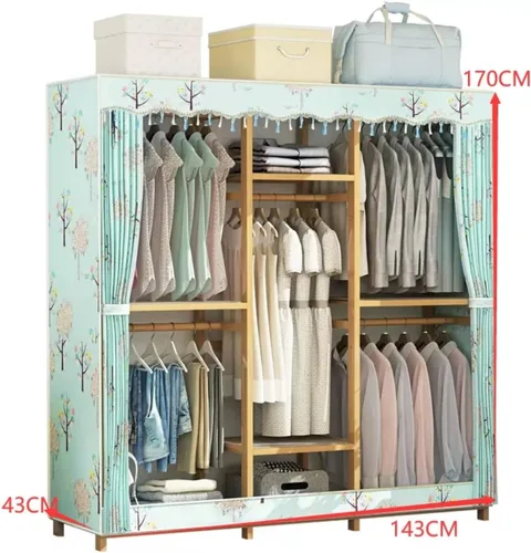 Vista 4 de Armoire - Armario de bambú para colgar ropa, armario combinado con riel y almacenamiento para colgar (46.1 x 16.9 x 66.9 in)