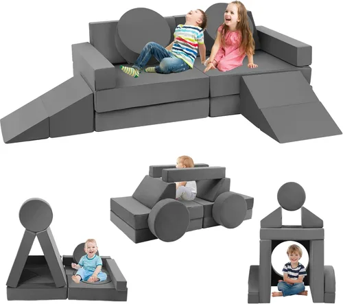 Vista 7 de Edbuosy Sofá para Niños Pequeños Modular - 18 piezas de sofás para niños para construir fortaleza, sofá de espuma convertible y cojín de juego