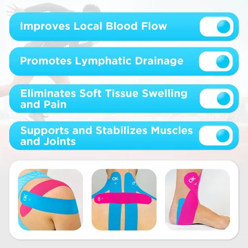 Vista 4 de OK TAPE Cinta de kinesiología de 10 pulgadas precortada, 20 tiras, cinta atlética elástica de algodón sin látex, 2 pulgadas x 16 pies, 2 rollos Beige