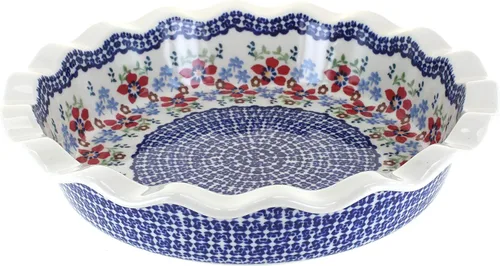 Vista 7 de Plato de pastel de mariposa azul de cerámica polaca de rosa azul