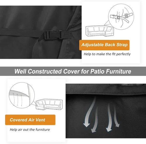Vista 3 de NettyPro Funda impermeable para sofá modular de patio 600D de alta resistencia, para muebles de patio en forma de L, juego de salón, 83 x 104 Negro