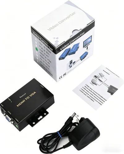 Vista 9 de JideTech Convertidor HDMI a VGA con audio, adaptador Full HD 1080P con conector de audio de 0.138 in, adaptador HDMI a VGA para laptop, PC